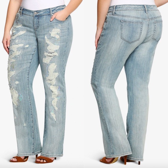 torrid Denim - Torrid Light Wash Denim Sequin Distressed Size 16